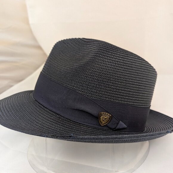 Dobbs Rosebud Florentine Milan Straw Fedora, Navy Size 7 - Picture 1 of 8